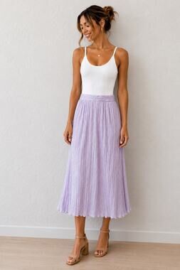 ENGLISH FACTORY Lavender Purple Crinkle Satin Midi Slip Skirt A-Line | Medium